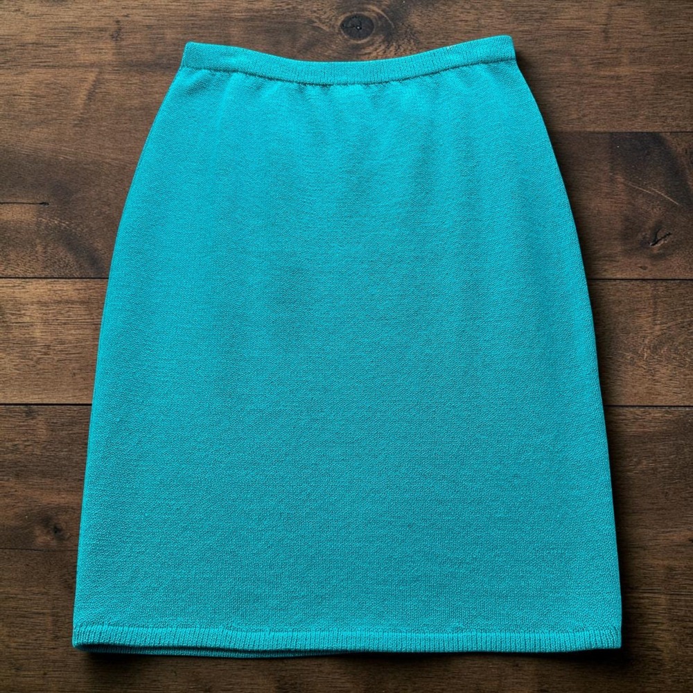 Vintage USA St John Santana Knit Pencil Skirt Teal Turquoise Womens Size 4